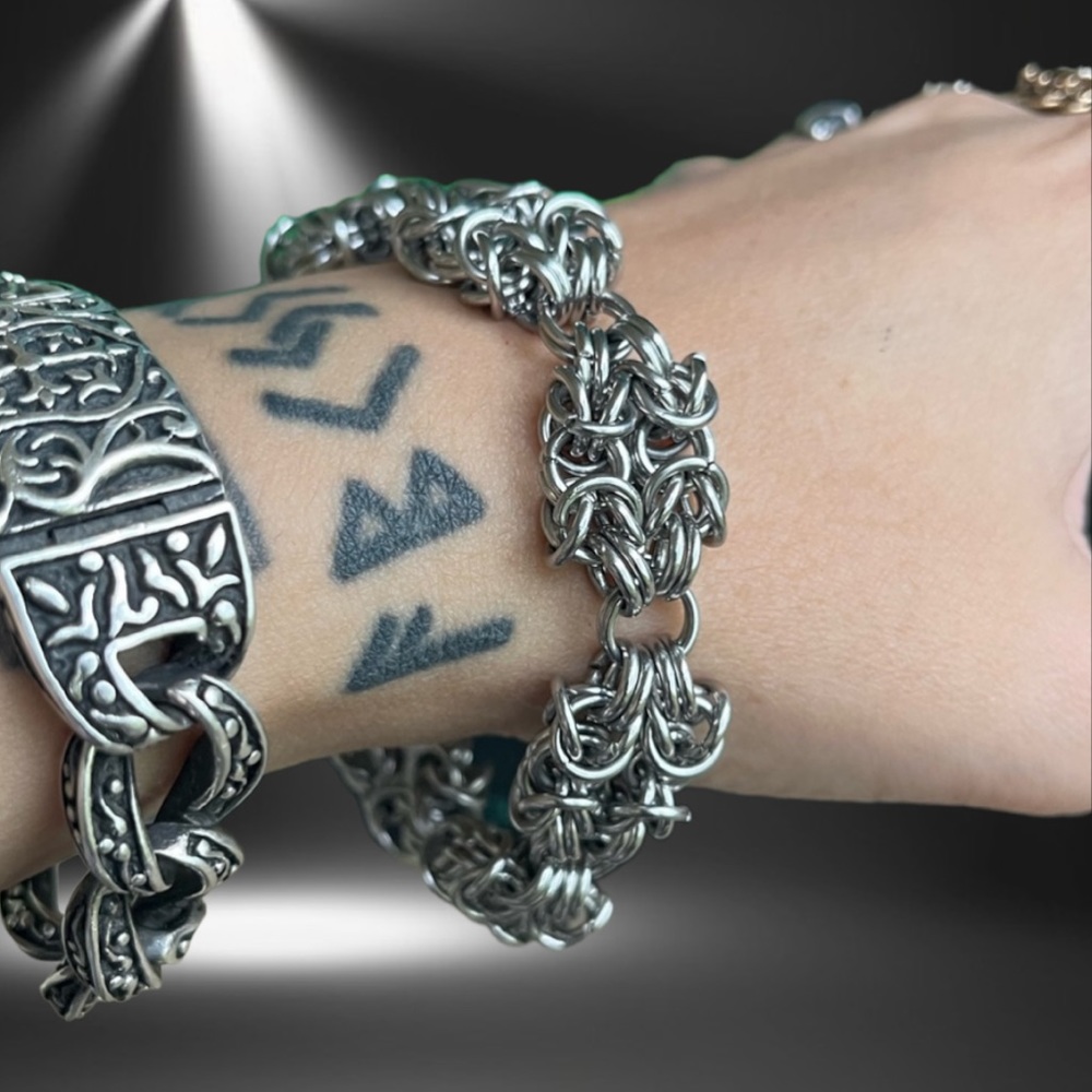 Maille chain stainless steel double bizantine link bracelet . Handmade - Picture 3 of 16